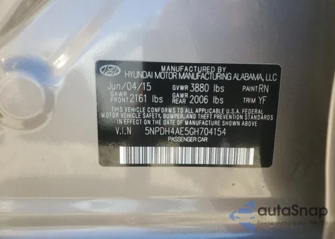 2016 Hyundai Elantra Se z USA, uszkodzony, nr VIN 5NPDH4AE5GH704154